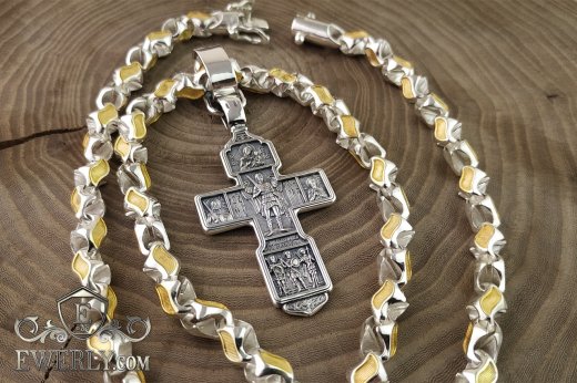 Gold-plated silver chain with a cross, фото